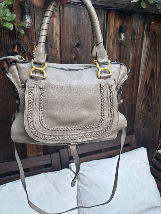 Chloe Handbags - Chloe Marcie Gray Beige Leather Handbag-Authentic